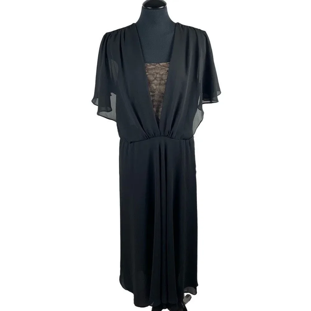 Ursula Of Switzerland Black Flowy Evening Midi Dress - Women’s‎ 14